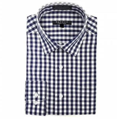 Camisa Marquis Signature Gingham Cuadros Calce Moderno Manga Larga Azul Marino 2XL 18-18.5 Foto 1 de 4