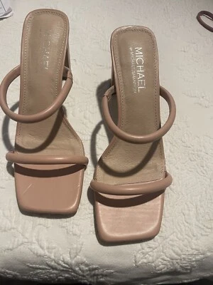 NWOT Michael Shannon Size 7 Nude Strappy 3” Block Heels - Image 1 of 4