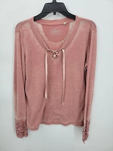 Top Panhandle para mujer medio descolorido rosa tejido gofre con cordones puño bordado - Imagen 1 de 9