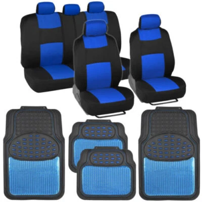 Car Accessory Interior Set of Blue Seat Covers+4PC All Weather Rubber Floor Mats - Image 1 of 4