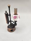 Pencil Sharpener Miniature Die Cast Oil Lamp w/ Floral Shade - Made In Hong Kong