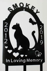Kitty Cat Pet Memorial Grave Marker Sign Cemetery Stake Name and Dates Metal Art - Picture 1 of 6