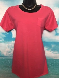 FAT FACE 14 Vgc Hot Pink Jersey Lace Shoulder Essential T-shirt Top - Picture 1 of 8