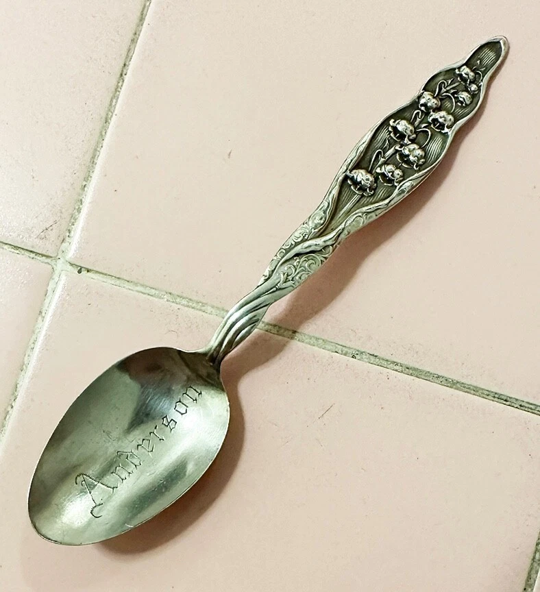 1907 年纯银古董纪念品勺子 Lilies of Valley Whiting Anderson — 第 1/4 张图片