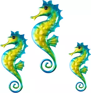 FLHJYF Metal Seahorse Beach Theme Wall Decor, Set of 3 Seahorse Coastal Indoor/O - Picture 1 of 12