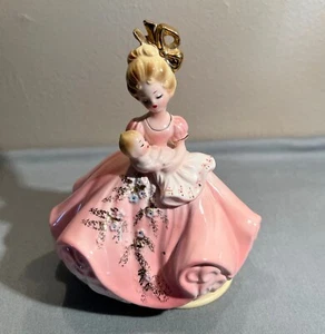 Vtg JOSEF ORIGINALS Brahm's Lullaby Mother Baby Musical Figurine Music Box Pink - Picture 1 of 8