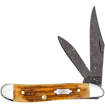 Case xx Knife Peanut Jigged Burnt Goldenrod Bone 52423 Damascus Pocket Knives - Image 1 of 1