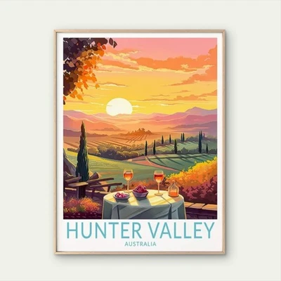 Hunter Valley Australia Sunset Wine Country Travel Poster Choose Your Size - Image 1 of 2