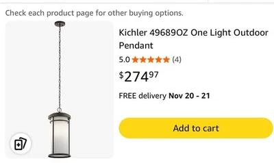 Kichler 49689BK Transitional One Light Outdoor Pendant from Toman Collection ... - Image 1 of 2