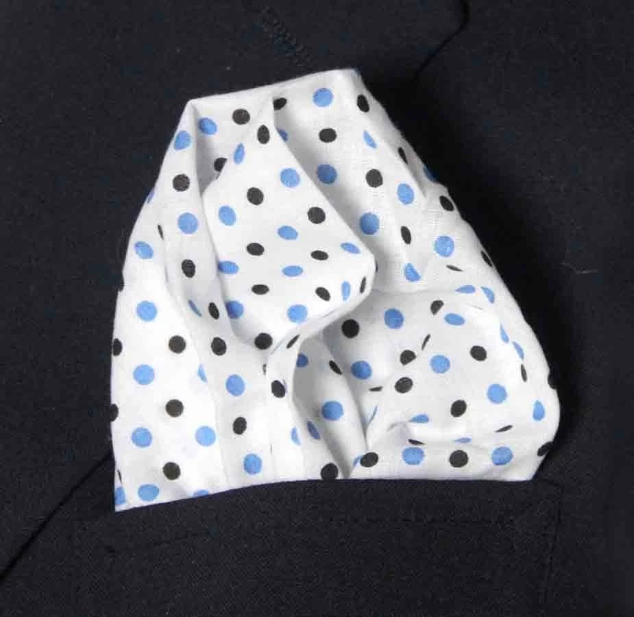 Cuadrado de Bolsillo Gascoigne Extra Grande Blanco Azul Negro Lunares Algodón Para Hombre Foto 1 de 3