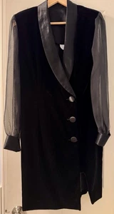 Vintage 90s J.R.Nites Caliendo Black Velvet Tuxedo Mini Dress Junior Size 11/12 - Bild 1 von 9