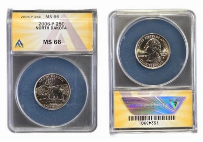 2006-P 25c North Dakota Washington Quarter ANACS MS66 - Image 1 of 3