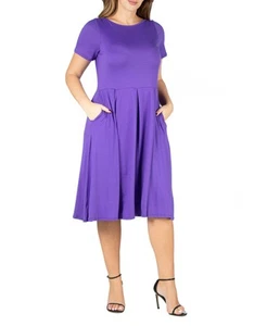 24seven Comfort Apparel Women's Plus Size Short Sleeve Midi Dress with Pockets - Picture 1 of 9