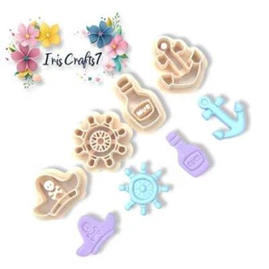 Pirate Pack Polymer Clay Cutters Earring Making-Hat Rum Bottle Anchor Ship Wheel - Picture 1 of 6