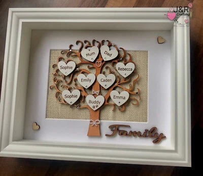 Personalised 3D Box Frame Family Tree Gift Unique Keepsake Home Art Decor - Image 1 of 3
