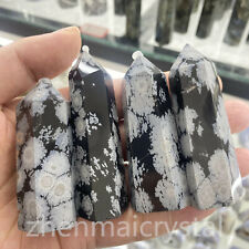 60g Natural Snowflake Obsidian Quartz Crystal Obelisk Wand Point Healing 1PC