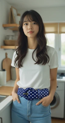 WOMEN HIP HIGH WAIST ELASTIC BLUE WIDE FASHION CUTE BELT WHITE POLKA DOTS XS S M - Image 1 of 4