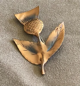 Long Stem Copper Flower Brooch Textured Center C180-7 - Picture 1 of 2