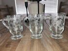Vintage Set Of 3 Walt Disney Mickey Mouse Etched Footed Glass Mugs