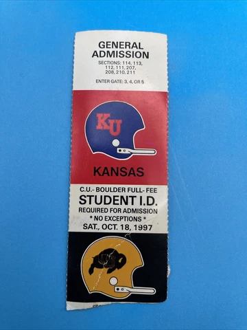 Colorado buffaloes Vs Kansas Jayhawks Football Ticket Stubs, 1997, 2001 Cover