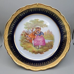 Limoges France Courting Plate JV Romance Scene Couple Cobalt Blue 22kt Gold 10" - Picture 1 of 23