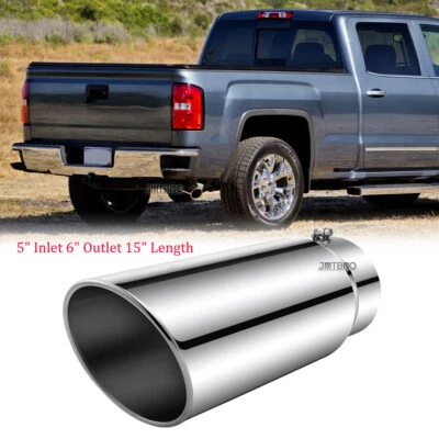 5" Entrada 6" Salida 15" Largo Punta de Escape Inoxidable Para GMC SIERRA 1500 2500 3500 Foto 1 de 4