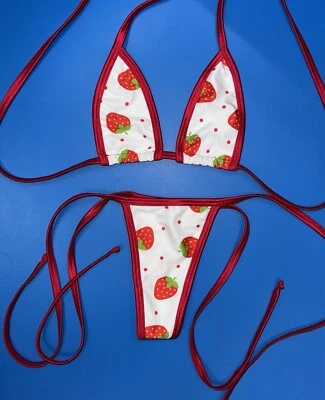 Strawberry Microkini Bikini Sexy Exótico Baile Ropa Stripper Foto 1 de 2