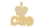 Broken Heart Ceo Pendent For Mens Round Simulated Diamond 10K Yellow Gold