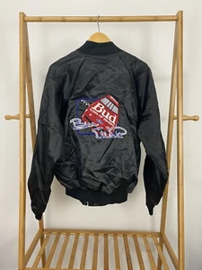 VTG 80s Bill Elliott Bud King Of Beers Embroidered Satin Bomber Jacket 42-44 - Picture 1 of 7