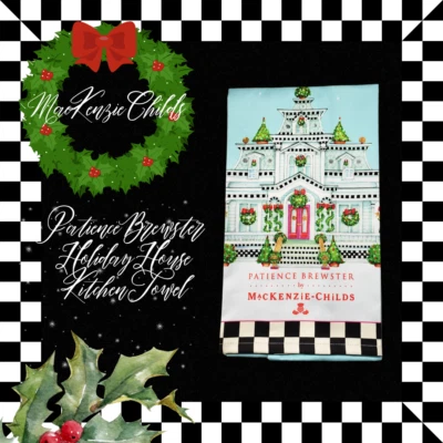 Mackenzie-Childs Patience Brewster Holiday Christmas House Dish Towel 18x26"