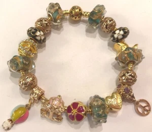 ❤️ BRACCIALE PERLINE CHARM PANDORA CATENA ARGENTO con piastra ORO DESIGN FANTASIA perlina 3❤️ - Foto 1 di 5
