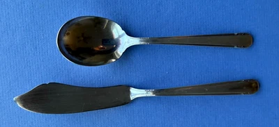 1926 Oneida Community Elaine faca de manteiga e colher de açúcar prato Art Deco Tudor - Imagem 1 de 3