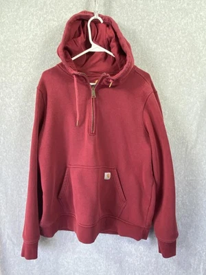 Толстовка с капюшоном молодежная Carhartt размер XL красная четверть молнии свободная посадка карман кенгуру - Изображение 1 из 4