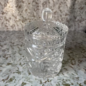 Vintage Pressed Cut Crystal Glass Lidded Vanity candy Jar 6" Tall - Picture 1 of 4