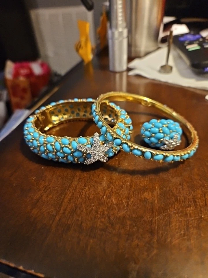 Kenneth Jay Lane Turquesa Brazalete Pulsera, Anillo (7), Juego de Pulsera Neptuno Foto 1 de 4