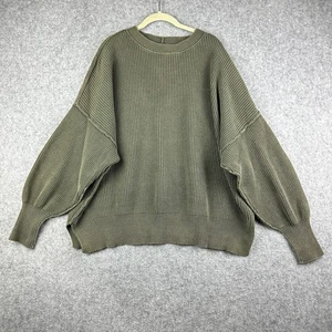 Aerie Beyond Oversize Sweater Womens Large Green Heavyweight Distressed Knit - Picture 1 of 13
