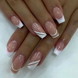 24Pcs French Tip Press on Nail Long Square Fake Nail French Acrylic Nail - Picture 1 of 8