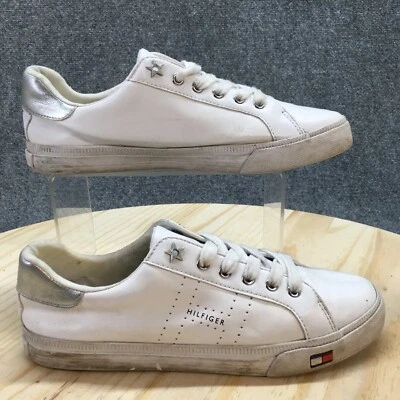 Tommy Hilfiger Zapatos Mujer 7 M Lustrosos Tenis Bajos Blanco Imitación Cuero Planos Foto 1 de 4
