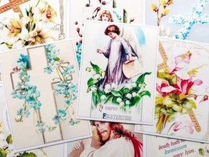 9er Set Vintage religiöses Ostern mit Jesus & Kreuzen AUFKLEBER - einfach schneiden & verwenden! - Bild 1 von 2