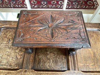 ANTIQUE VICTORIAN HIGHLY CARVED OAK BENCH STOOL FOOTSTOOL PLANT STAND - Image 1 of 4