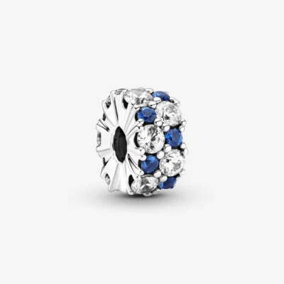 PANDORA Charm Clip Anhänger Bead 925 Sterlingsilber Steine Blau Weiß 799171C01 - Bild 1 von 4