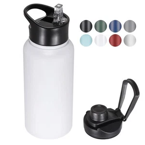 32 Oz Insulated Water Bottle With Straw Lid & Wide Mouth Lids Stainless Steel Sp - Picture 1 of 7