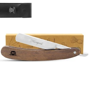 Maquinilla de afeitar tradicional corte garganta, afeitadora clásica recta de peluquero, mango de madera - Imagen 1 de 8