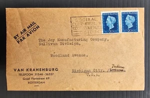c. 1947 Netherlands Airmail Cover 2 stamps cd Rotterdam-Michigan City - Picture 1 of 2