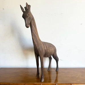 Vintage Hand Carved Wooden Giraffe Sculpture - Picture 1 of 12
