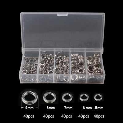 200PCS/Box Stainless Steel Heavy Duty Fishing Split Rings Big Game 5 Size Mixed - Image 1 of 4