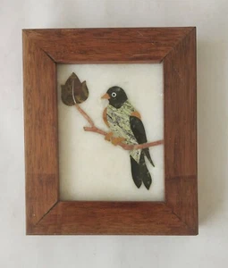 Handmade Colorful Bird Inlayed on Marble Pietra Dura Plaque Micro Mosaic #11 - Picture 1 of 2