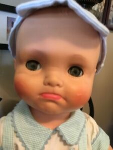 1960's Vintage Pouting Vinyl Baby Boy Doll 20” could be made by Sayco - cute !