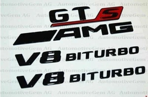 GTS AMG V8 BITURBO Emblem glossy Black Badge Combo Set for Mercedes Benz - Picture 1 of 3
