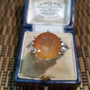 925 Sterling Silver Ring, Genuine Rutilated Quartz And Topaz, Size P US 7.5 - Picture 1 of 8
